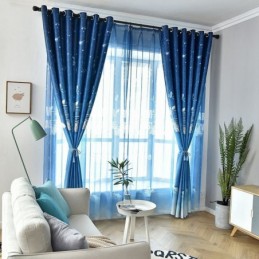 Cartoon Blue Outer Space Pattern Printed Blackout Curtain Made to Measure Curtain For Boys Children Bedroom