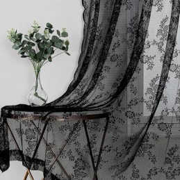 Floral Black Sheer Lace Curtains For Living Room