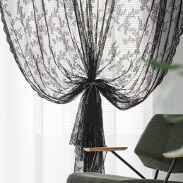 Floral Black Sheer Lace Curtains For Living Room