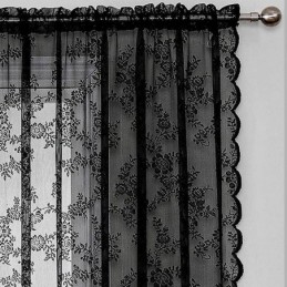 Floral Black Sheer Lace Curtains For Living Room