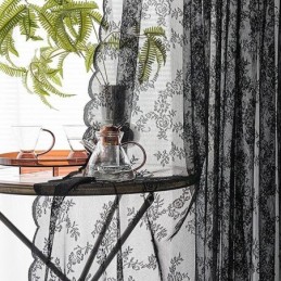 Floral Black Sheer Lace Curtains For Living Room