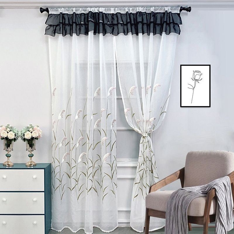 Modern Embroidered Tulle Curtains Reed Sheer Voile Living Room Bedroom