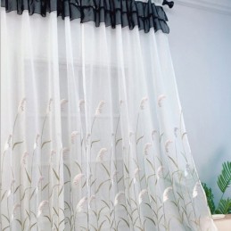 Modern Embroidered Tulle Curtains Reed Sheer Voile Living Room Bedroom