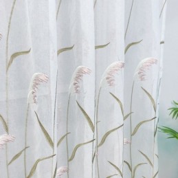 Modern Embroidered Tulle Curtains Reed Sheer Voile Living Room Bedroom