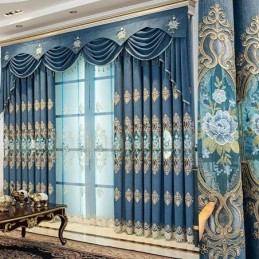 Chenille Curtain Made to Measure Curtain Europe Style Embroidery Flower Window Treatment