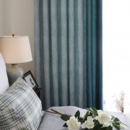 Blackout Curtain Made to Measure Curtain European Simple Style Soft Cotton Blue Jacquard Decorative Bedroom