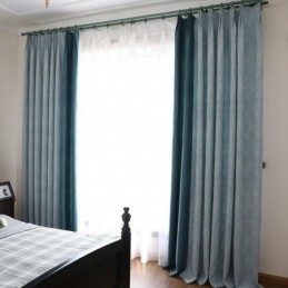 Blackout Curtain Made to Measure Curtain European Simple Style Soft Cotton Blue Jacquard Decorative Bedroom