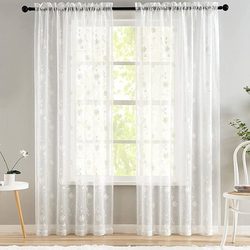 White Sheer Curtains Embroidered Windows Curtain Made to Measure Curtain Drapes Living Room Bedroom