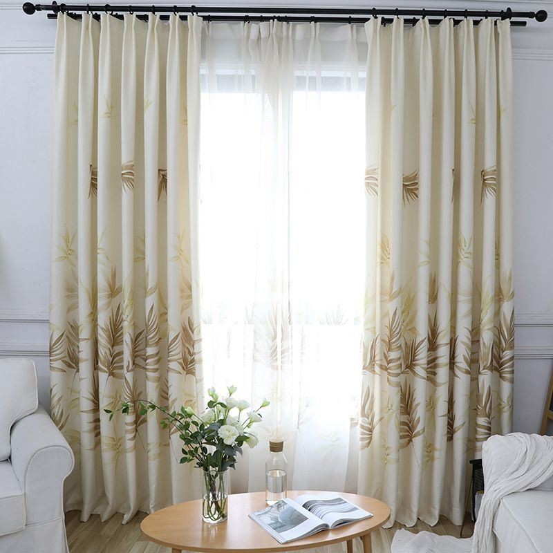 Modern Leaves Print Blackout Curtains Printed Drapes For Living Room