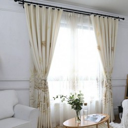 Modern Leaves Print Blackout Curtains Printed Drapes For Living Room