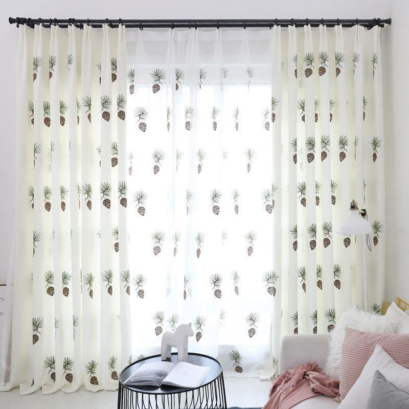 Modern Pastoral Curtain Made to Measure Curtain Pine Cone Embroidered Fresh Curtains Living Room