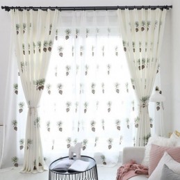 Modern Pastoral Curtain Made to Measure Curtain Pine Cone Embroidered Fresh Curtains Living Room