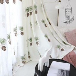 Modern Pastoral Curtain Made to Measure Curtain Pine Cone Embroidered Fresh Curtains Living Room