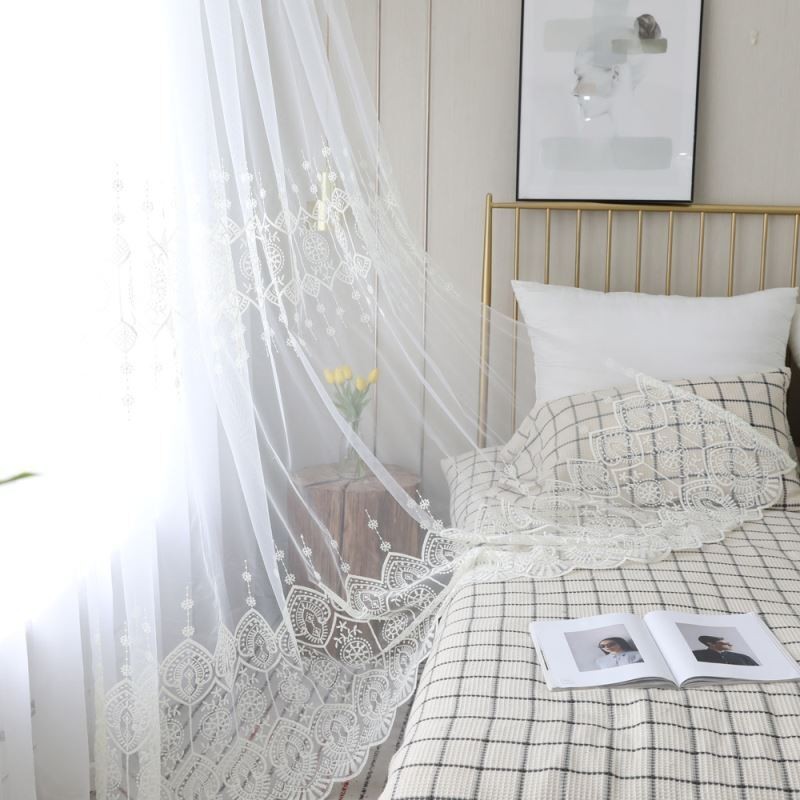 Simple Sheer Curtain Made to Measure Curtain White All match Embroidery Living Room
