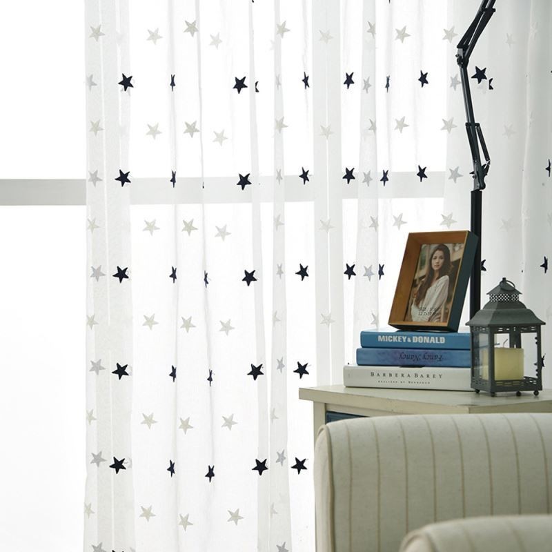 Star Embroidery Voile Sheer Curtain Made to Measure Curtain Panel Living Room Bedroom Glass Door Window