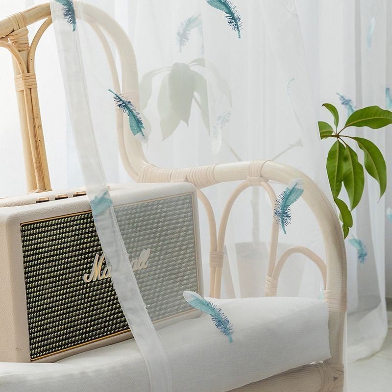 Feather Embroidered Sheer Curtain Made to Measure Curtain Minimalist Breathable Living Room Bedroom