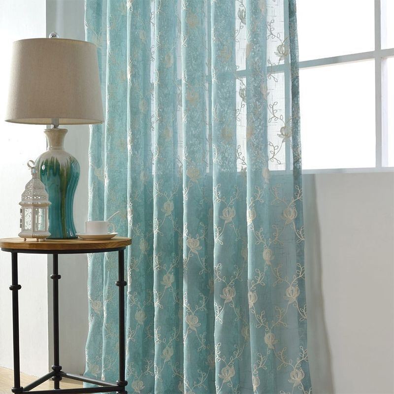 Embroidered Voile Drapes Plant Pattern Window Treatments For Living Room Bedroom Made to Measure Curtain