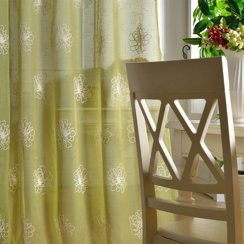 Embroidery Floral Sheer Voile Curtains Decorative Tulle For Living Room