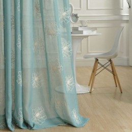 Embroidery Floral Sheer Voile Curtains Decorative Tulle For Living Room