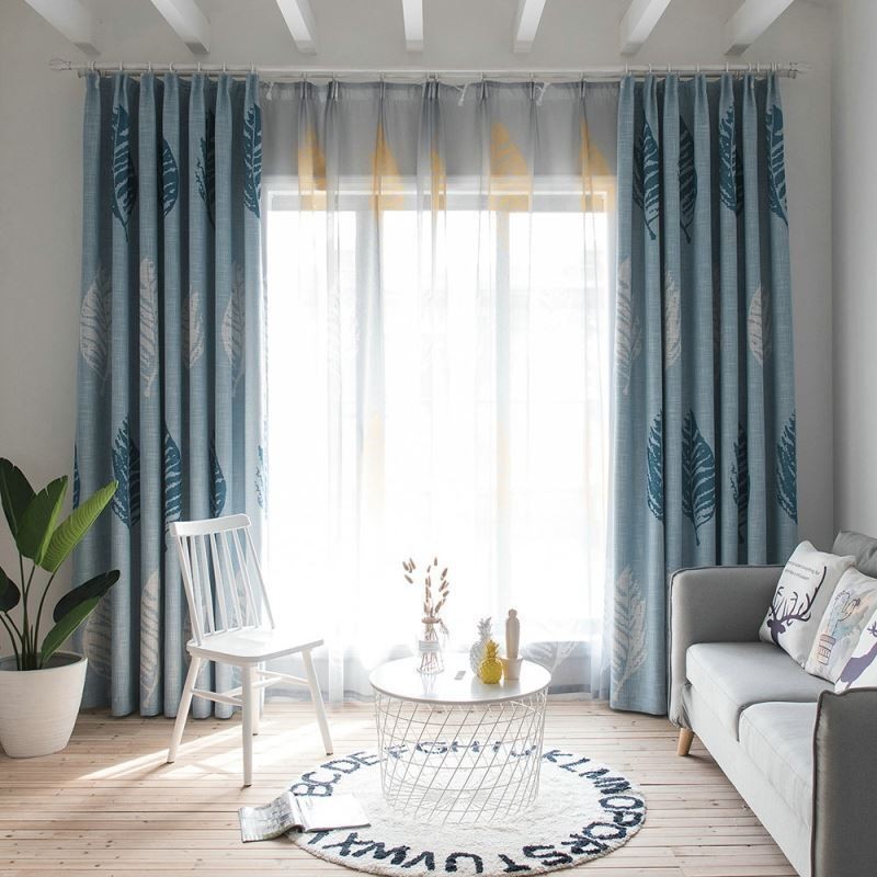 Bue Leaf Blackout Curtain Made to Measure Curtain Modern Minimalist Window Treatment
