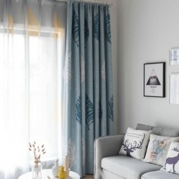 Bue Leaf Blackout Curtain Made to Measure Curtain Modern Minimalist Window Treatment