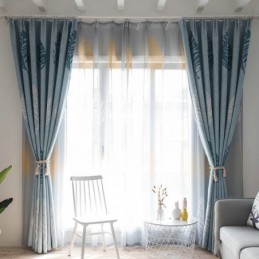 Bue Leaf Blackout Curtain Made to Measure Curtain Modern Minimalist Window Treatment