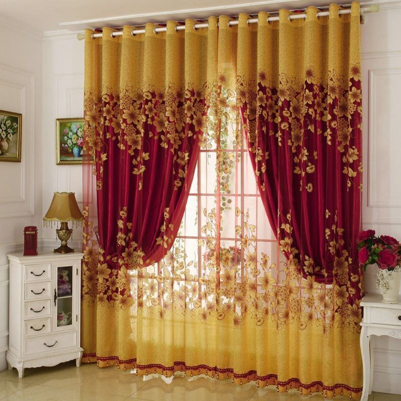 American Country Sheer Curtain Made to Measure Curtain Flower Branch Jacquard Window Treatment Bedroom