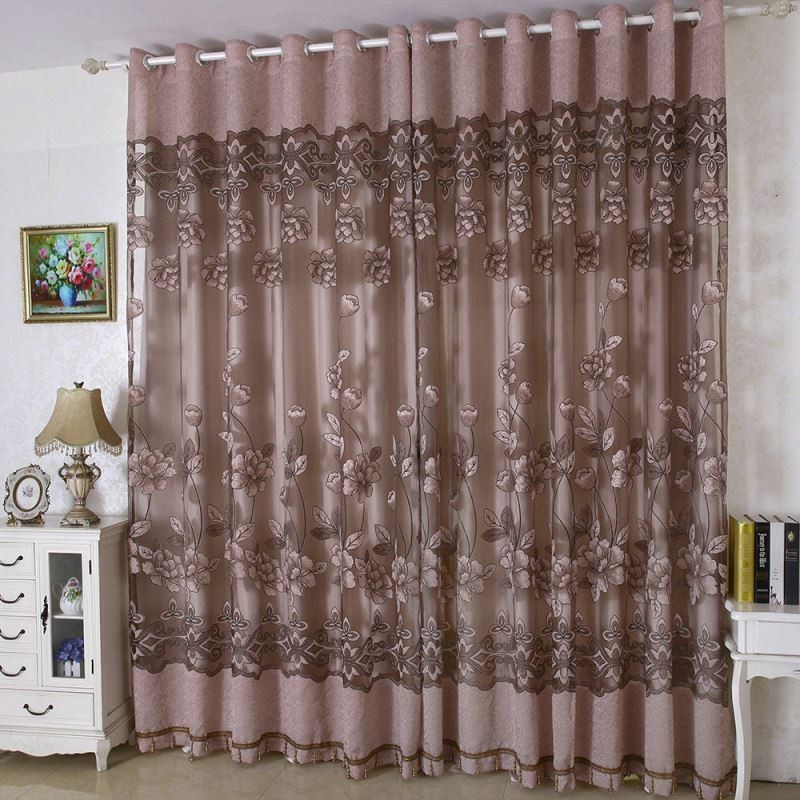 European Country Sheer Curtain Made to Measure Curtain Flower Jacquard Semi Blackout Living Room