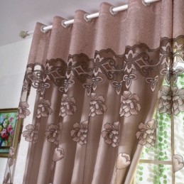 European Country Sheer Curtain Made to Measure Curtain Flower Jacquard Semi Blackout Living Room