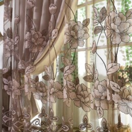 European Country Sheer Curtain Made to Measure Curtain Flower Jacquard Semi Blackout Living Room