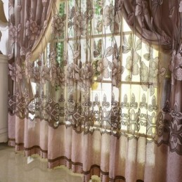 European Country Sheer Curtain Made to Measure Curtain Flower Jacquard Semi Blackout Living Room