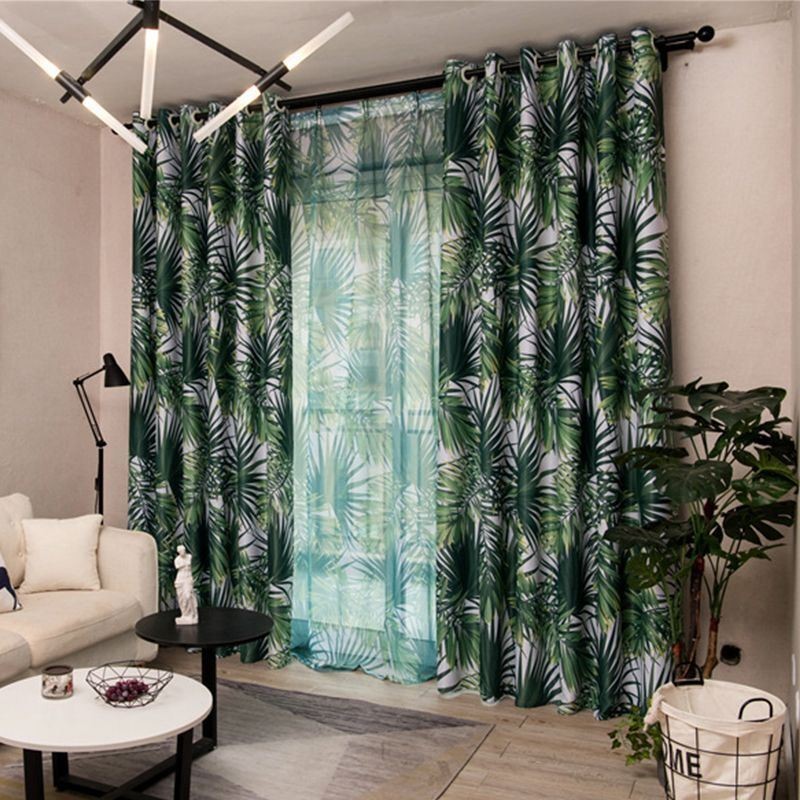 Tropical Printed Blackout Curtain Made to Measure Curtain Nordic Leaves Tulle For Bedroom