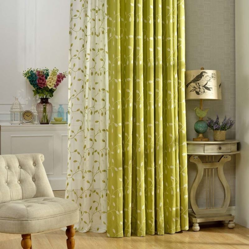 Rural Sheer Curtain Made to Measure Curtain Breathable Leaf Embroidery Living Room