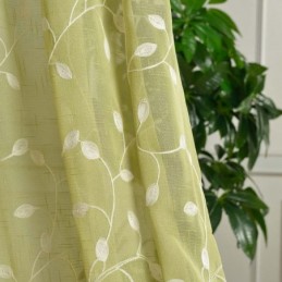 Rural Sheer Curtain Made to Measure Curtain Breathable Leaf Embroidery Living Room
