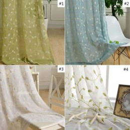 Rural Sheer Curtain Made to Measure Curtain Breathable Leaf Embroidery Living Room