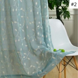 Rural Sheer Curtain Made to Measure Curtain Breathable Leaf Embroidery Living Room