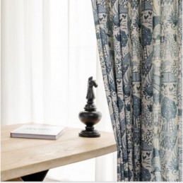 Rural Style Cotton Linen Curtain Made to Measure Curtain Semi Blackout Printed Bedroom Bay Window