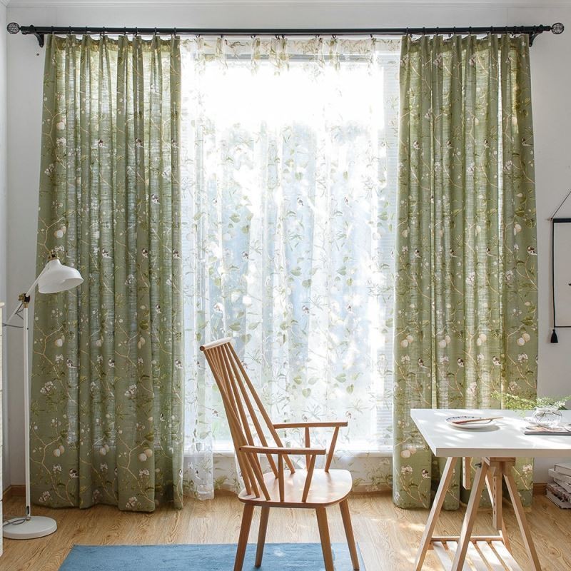 Cotton and Linen Blackout Curtain Made to Measure Curtain American Printing Breathable Window Panel Bedroom