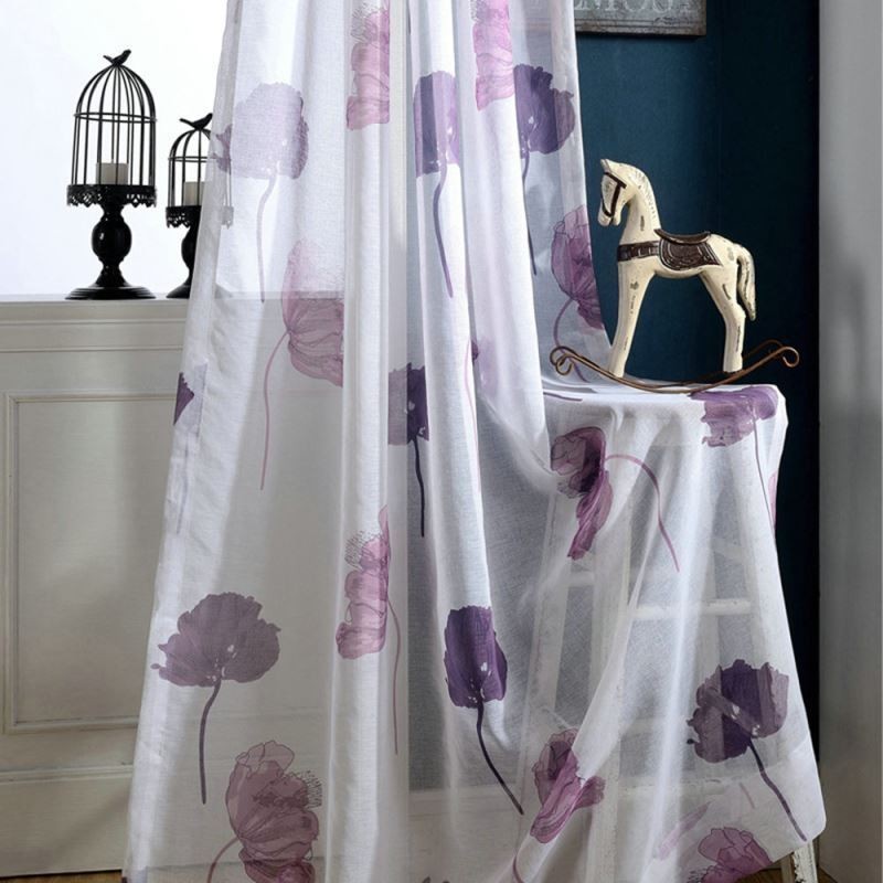 Modern Minimalist Voile Sheer Curtain Made to Measure Curtain Lotus Leaf Purple Bedroom