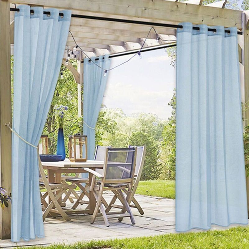 Outdoor Sheer Curtains Waterproof Privacy Voile Drapes For Pergola Porch