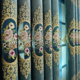 Chenille Curtain Made to Measure Curtain European Style Floral Embroidery