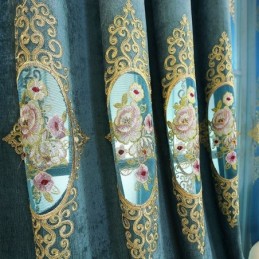Chenille Curtain Made to Measure Curtain European Style Floral Embroidery