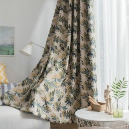 Thicken Max Blackout Curtain Made to Measure Curtain Green Banana Leaves Jacquard Room Darkening