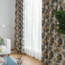 Thicken Max Blackout Curtain Made to Measure Curtain Green Banana Leaves Jacquard Room Darkening