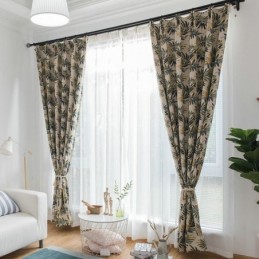 Thicken Max Blackout Curtain Made to Measure Curtain Green Banana Leaves Jacquard Room Darkening