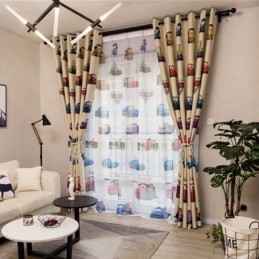 Children Blackout Curtains Lovely Cartoon Car Printing Decoration Window Drapes
