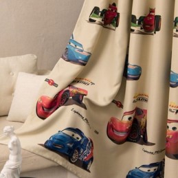 Children Blackout Curtains Lovely Cartoon Car Printing Decoration Window Drapes