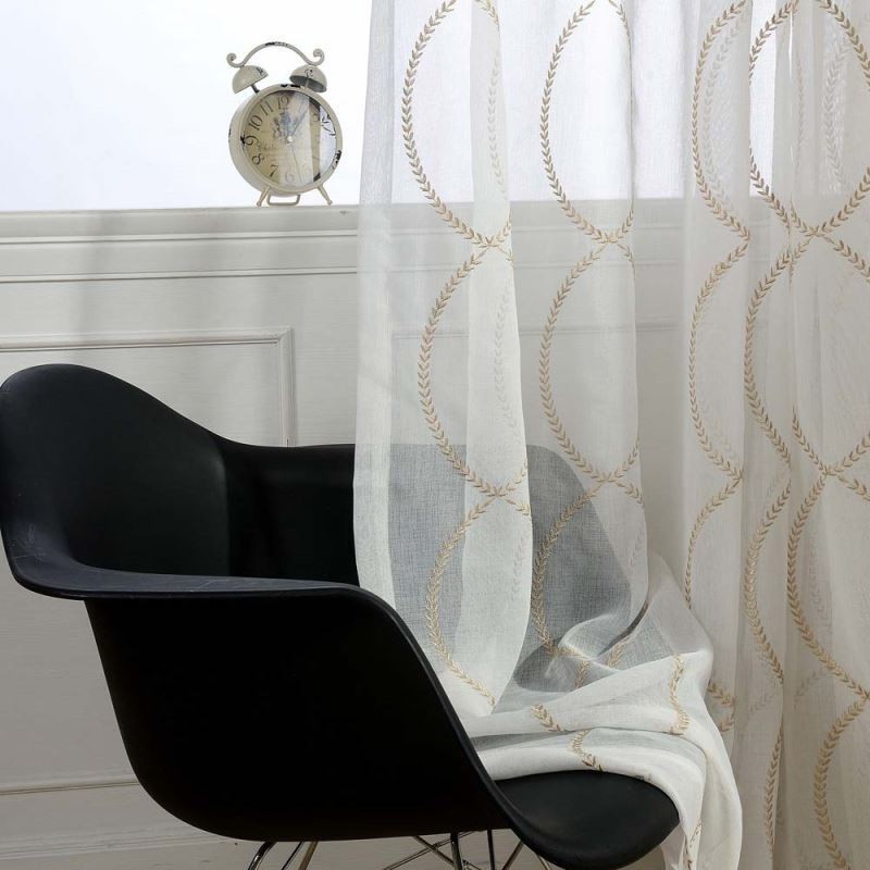 Modern Breathable Sheer Curtain Made to Measure Curtain 8 Shape Embroidery Living Room