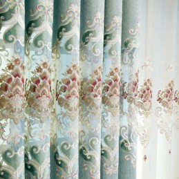Chenille Curtain Made to Measure Curtain Europe Style Embroidery Flower Window Treatment
