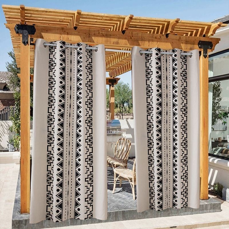 Outdoor Curtains Waterproof Drapes With Geometric Print For Porch Gazebo